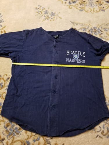 Vtg 90 Seattle Mariners Big Logo T-shirt Mens L Baseball MLB SALEM Button Jersey - Thumbnail 10