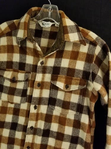 Vintage Woolrich Flannel-Shirt Brown Wool Shacket Jacket Plaid Medium 80s - Thumbnail 3