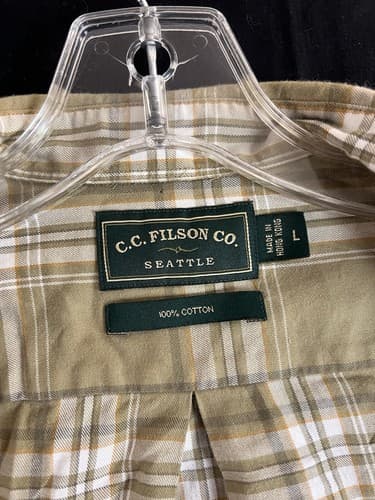 Filson Shirt Mens Large Green Brown White Flannel Long Sleeve Button Up Plaid - Thumbnail 3