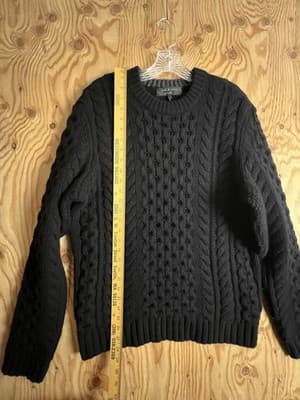 Rag & Bone Mens L Pullover Black Crew Merino Wool Sweater Cable Thick Chunky - Thumbnail 7