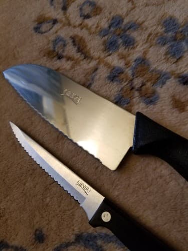 2 Ginsu Knives Chef Knife 6" Serrated Blade Steak All Purpose Black Handle Set - Thumbnail 3
