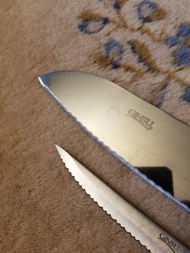 2 Ginsu Knives Chef Knife 6" Serrated Blade Steak All Purpose Black Handle Set - Thumbnail 4