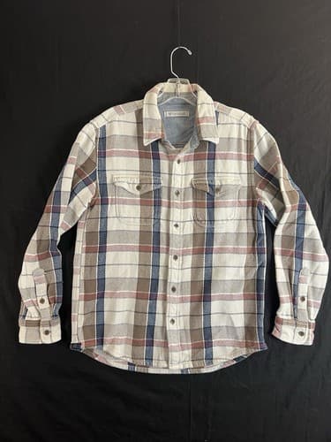 Outerknown Gray / White Red Blue Plaid Blanket Button Down Shirt Long Sleeve - Image 1