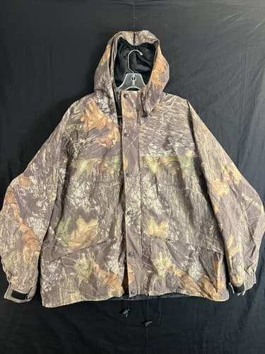 Cabela's Men's 2XL GoreTex Full Zip Mossy Oak Camo Hunting Rain Jacket Hooded - Image 1