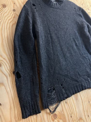 RARE Diesel Distressed Knit Alpaca Sweater Men’s M Black Avant Garde Jumper Vtg - Thumbnail 3