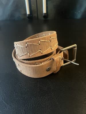 RARE Bed | Stu Leather Belt Robinson Size L Buckle Tan Western Stitch 34-38 - Image 1