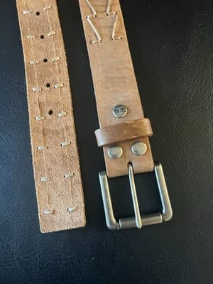 RARE Bed | Stu Leather Belt Robinson Size L Buckle Tan Western Stitch 34-38 - Thumbnail 4