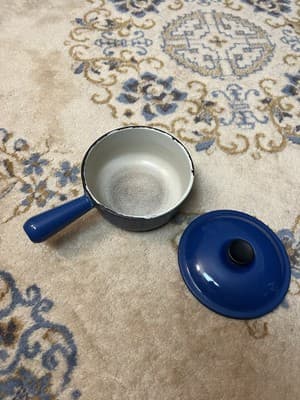 Very Rare Le Creuset Saucepan # 16 Enamel Cast Iron 1950's Pot Blue Japan Import - Thumbnail 2