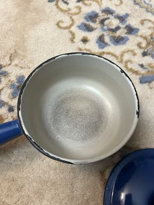 Very Rare Le Creuset Saucepan # 16 Enamel Cast Iron 1950's Pot Blue Japan Import - Thumbnail 3