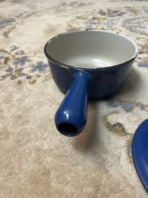Very Rare Le Creuset Saucepan # 16 Enamel Cast Iron 1950's Pot Blue Japan Import - Thumbnail 6