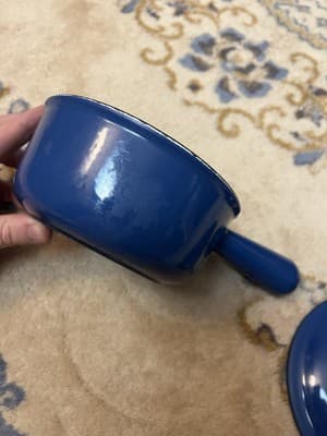 Very Rare Le Creuset Saucepan # 16 Enamel Cast Iron 1950's Pot Blue Japan Import - Thumbnail 9