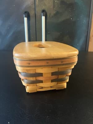 Longaberger 1998 Shades Of Autumn Bakers Bounty Tissue Basket/Lid Kleenex Long - Thumbnail 3
