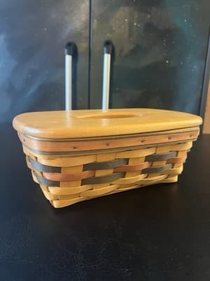 Longaberger 1998 Shades Of Autumn Bakers Bounty Tissue Basket/Lid Kleenex Long - Thumbnail 4