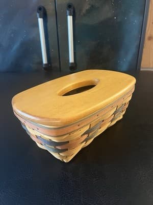 Longaberger 1998 Shades Of Autumn Bakers Bounty Tissue Basket/Lid Kleenex Long - Thumbnail 6