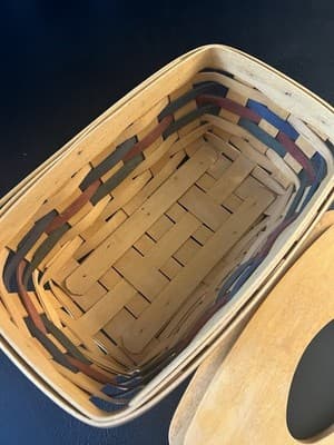 Longaberger 1998 Shades Of Autumn Bakers Bounty Tissue Basket/Lid Kleenex Long - Thumbnail 9