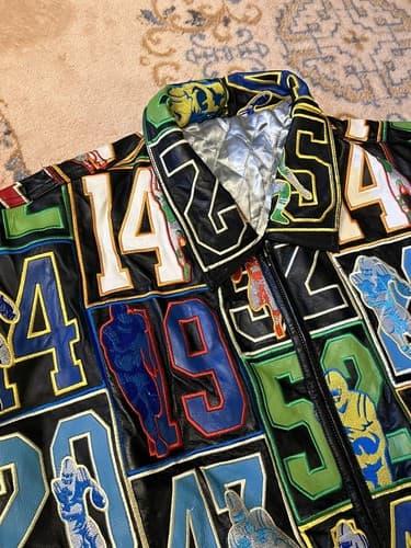 Vtg MVP Football Leather Jacket Black All Over NFL Embroidered Al-Wissam Inspire - Thumbnail 3