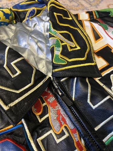 Vtg MVP Football Leather Jacket Black All Over NFL Embroidered Al-Wissam Inspire - Thumbnail 6