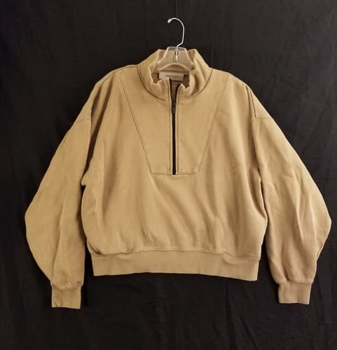 FEAR OF GOD ESSENTIALS Half Zip Pullover Sweatshirt Womens M Brown Beige - Image 1