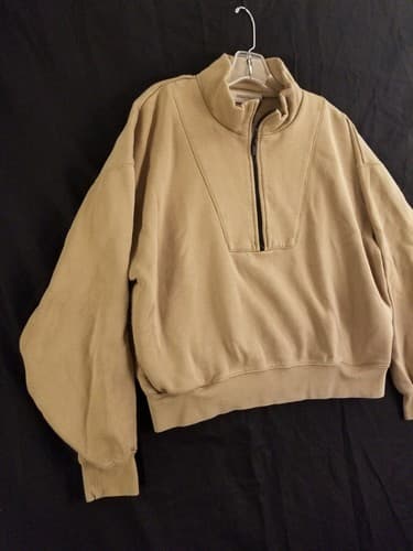FEAR OF GOD ESSENTIALS Half Zip Pullover Sweatshirt Womens M Brown Beige - Thumbnail 3