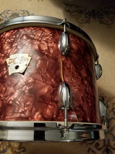 Vintage Del Rey Drum 6 Lug /Orange Red Pearl Sparkle 13 x10 Japan Remo Tom King - Thumbnail 4