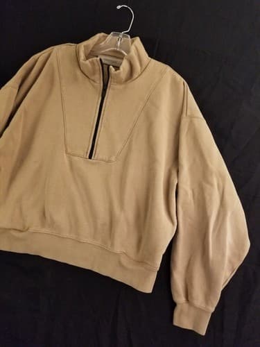 FEAR OF GOD ESSENTIALS Half Zip Pullover Sweatshirt Womens M Brown Beige - Thumbnail 2