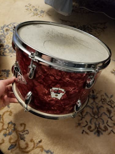 Vintage Del Rey Drum 6 Lug /Orange Red Pearl Sparkle 13 x10 Japan Remo Tom King - Thumbnail 2