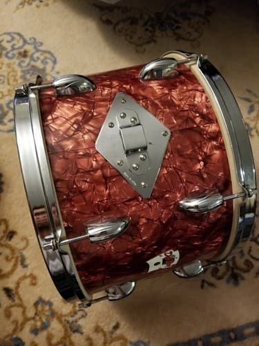 Vintage Del Rey Drum 6 Lug /Orange Red Pearl Sparkle 13 x10 Japan Remo Tom King - Thumbnail 8