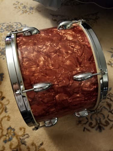 Vintage Del Rey Drum 6 Lug /Orange Red Pearl Sparkle 13 x10 Japan Remo Tom King - Thumbnail 7
