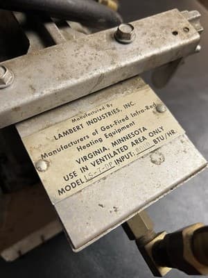 VTG LAMBERT Model LS-7-DP Infra-Red HEATER Natural Gas Used Sold As Is 8000 BTU - Thumbnail 5