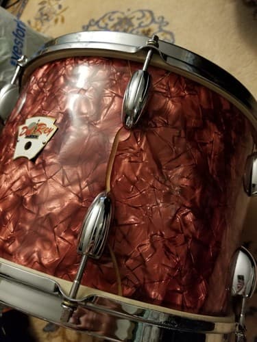 Vintage Del Rey Drum 6 Lug /Orange Red Pearl Sparkle 13 x10 Japan Remo Tom King - Thumbnail 5