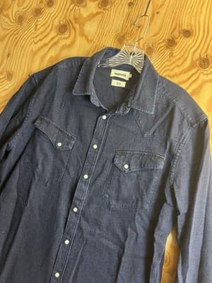 Taylor Stitch X Huckberry Chambray Pearl Snap Button Down Shirt Indigo Blue 44 - Thumbnail 2