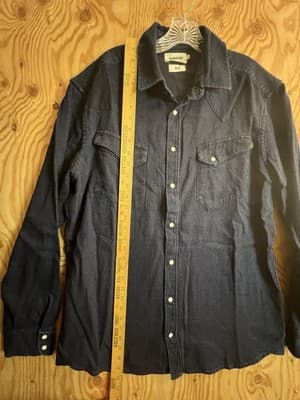 Taylor Stitch X Huckberry Chambray Pearl Snap Button Down Shirt Indigo Blue 44 - Thumbnail 7