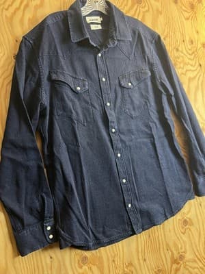 Taylor Stitch X Huckberry Chambray Pearl Snap Button Down Shirt Indigo Blue 44 - Thumbnail 3