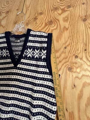 VTG Dale of Norway Sweater Vest Mens 39 S/M White Navy Stripe Nordic V Neck Wool - Thumbnail 6