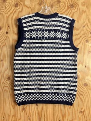 VTG Dale of Norway Sweater Vest Mens 39 S/M White Navy Stripe Nordic V Neck Wool - Thumbnail 7