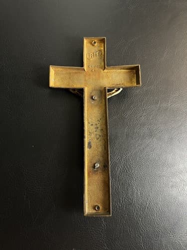 Vtg Catholic Crucifix Hanging Cross INRI Heavy Metal 12” Tall Bronze Color Jesus - Thumbnail 4