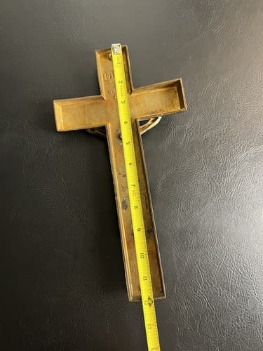 Vtg Catholic Crucifix Hanging Cross INRI Heavy Metal 12” Tall Bronze Color Jesus - Thumbnail 10