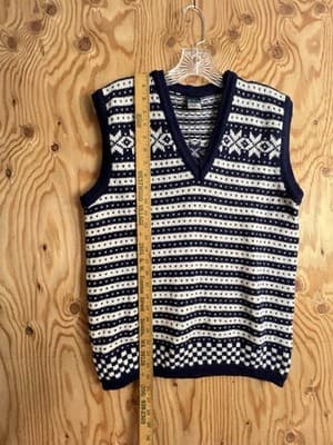 VTG Dale of Norway Sweater Vest Mens 39 S/M White Navy Stripe Nordic V Neck Wool - Thumbnail 4