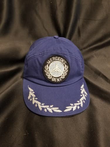 Vintage Mercedes Benz 60s-70s Patch Logo Racing Podium Wreath Cap Hat Blue Rare - Thumbnail 2