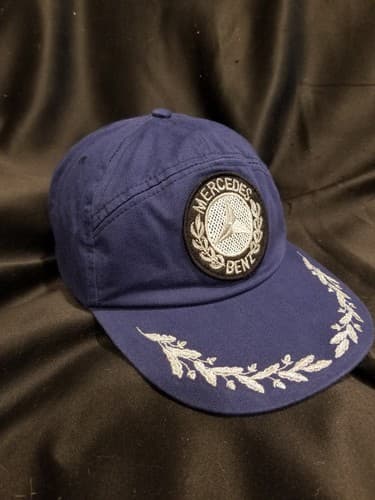 Vintage Mercedes Benz 60s-70s Patch Logo Racing Podium Wreath Cap Hat Blue Rare - Image 1