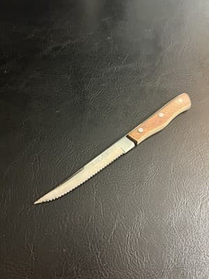 Vintage Maxam Serrated Steak Knife Wooden Handles Stainless Steel 5” Blade - Image 1