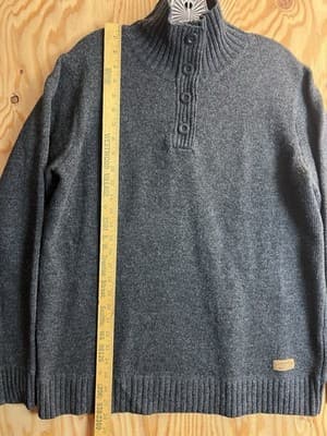 VTG CC Filson Lambswool Sweater Mens L 1/4 Button Up Ash Grey Shawl Leather Logo - Thumbnail 10