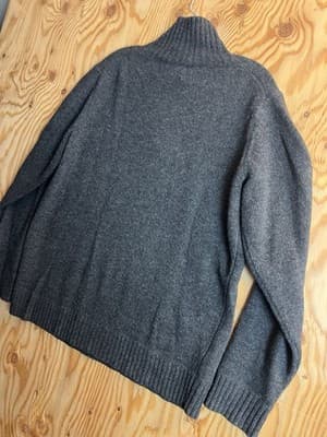 VTG CC Filson Lambswool Sweater Mens L 1/4 Button Up Ash Grey Shawl Leather Logo - Thumbnail 9