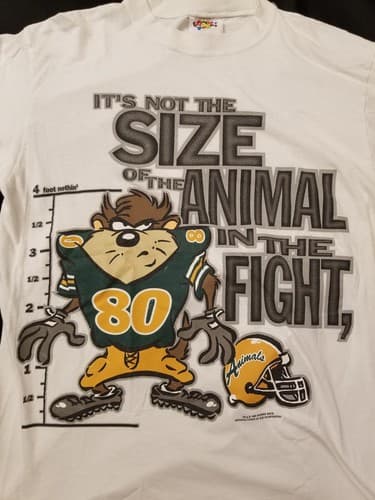 Vtg 90s Tasmanian Devil Taz Looney Tunes L Football Double T Shirt Fight Animal - Thumbnail 4