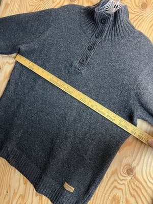 VTG CC Filson Lambswool Sweater Mens L 1/4 Button Up Ash Grey Shawl Leather Logo - Thumbnail 11