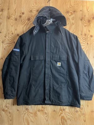 Carhartt C003 BLK Loose Fit Duck Quilt Jacket Coat Parka Mens 2XL Tall Hood Vtg - Image 1