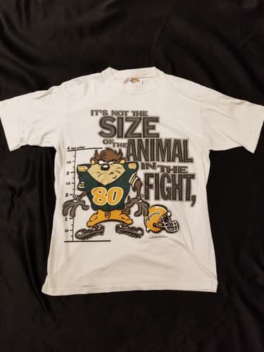 Vtg 90s Tasmanian Devil Taz Looney Tunes L Football Double T Shirt Fight Animal - Image 1