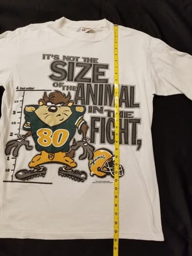 Vtg 90s Tasmanian Devil Taz Looney Tunes L Football Double T Shirt Fight Animal - Thumbnail 7