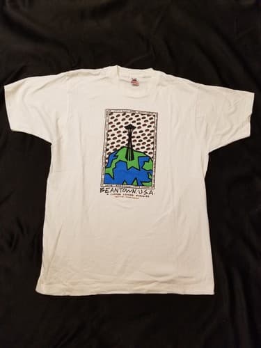 Vtg 90s Seattle Beantown Coffee Lovers Paradise Space Needle XL T-Shirt Barista - Image 1