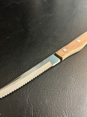 Vintage Maxam Serrated Steak Knife Wooden Handles Stainless Steel 5” Blade - Thumbnail 3